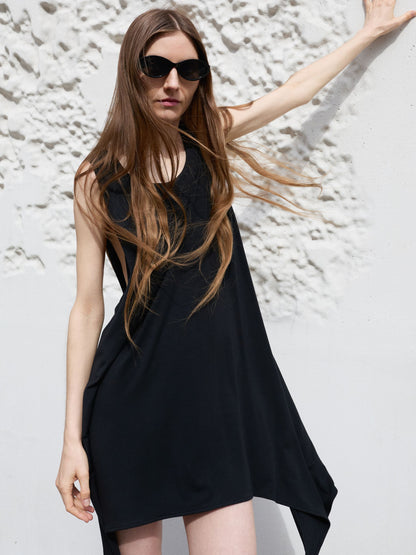 Magata black bamboo viscose jersey short slip tank dress