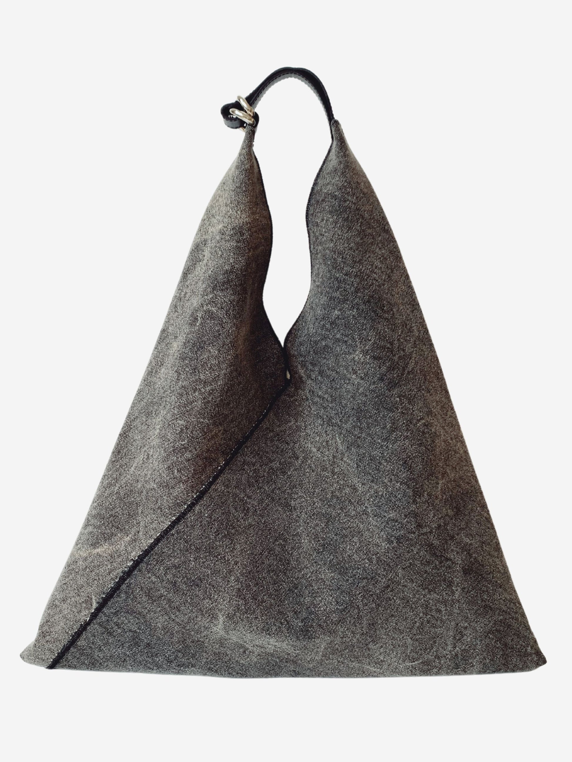 big triangle tote bag stone washed canvas leather handle